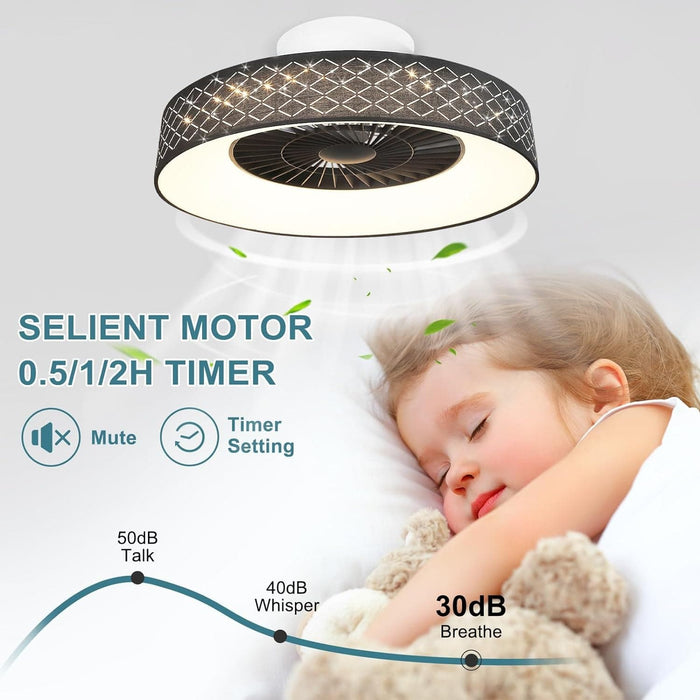 Dimmable Low Profile Remote Control Ceiling Fan and Light, Black Modern Flush Mount Bladeless Enclosed Ceiling Fan for Bedroom Living Room-5-ErisView