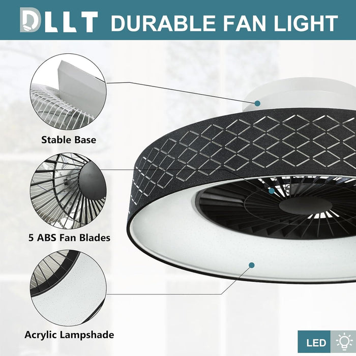 Dimmable Low Profile Remote Control Ceiling Fan and Light, Black Modern Flush Mount Bladeless Enclosed Ceiling Fan for Bedroom Living Room-7-ErisView