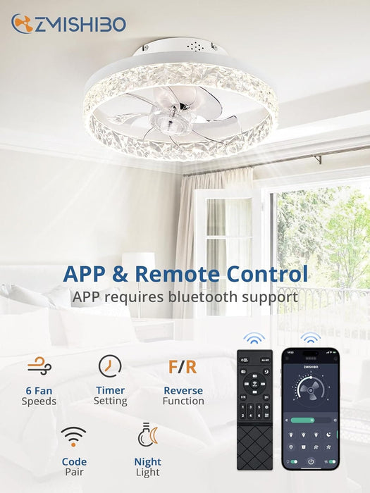 Dimmable Oscillating Ceiling Fan with and Remote, Flush Mount Low Profile Ceiling Fan and Light, Small Noiseless Bedroom Ceiling Fans with Lights -2-ErisView