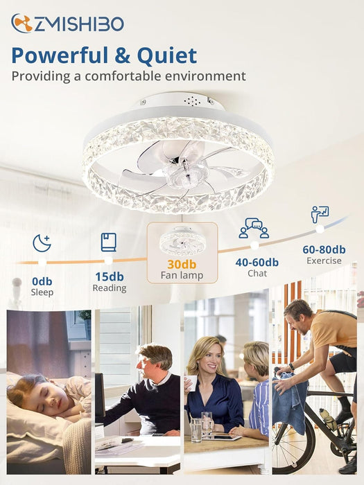 Dimmable Oscillating Ceiling Fan with and Remote, Flush Mount Low Profile Ceiling Fan and Light, Small Noiseless Bedroom Ceiling Fans with Lights -3-ErisView