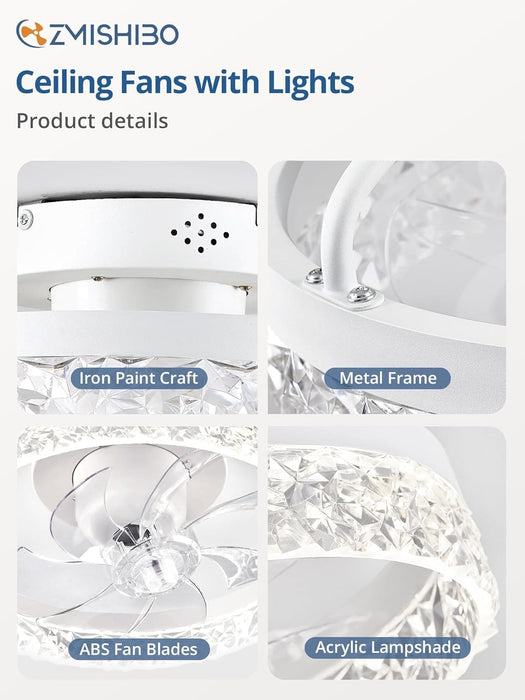 Dimmable Oscillating Ceiling Fan with and Remote, Flush Mount Low Profile Ceiling Fan and Light, Small Noiseless Bedroom Ceiling Fans with Lights -6-ErisView