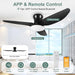 Dimmable Quiet Remote Control Ceiling Fan and Light APP, Black Ceiling Fan for Bedroom Living Room Kitchen Dining Room-2-ErisView