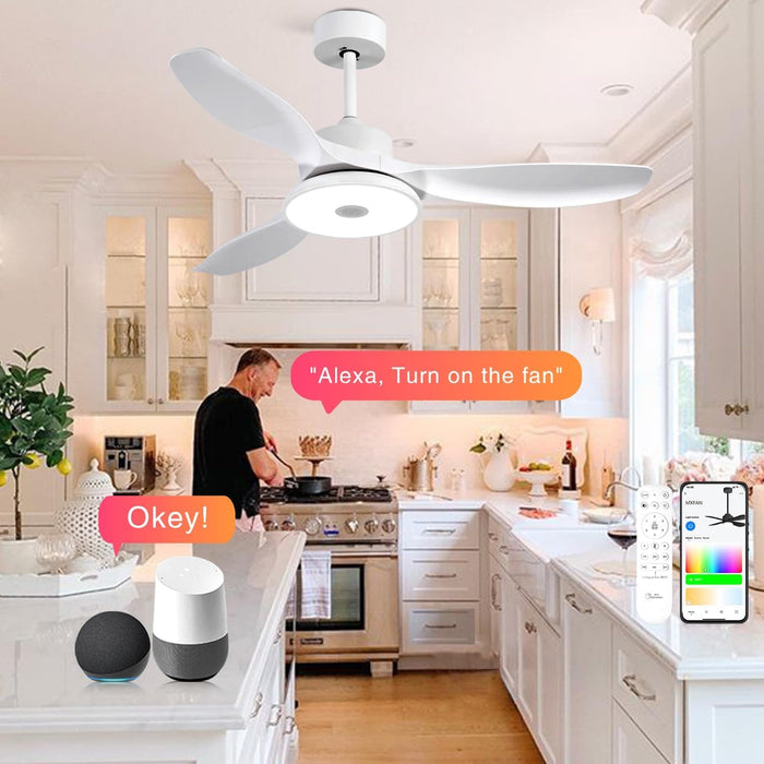 Dimmable RGB Flush Mount Ceiling Fan with Lights, Smart Low Profile Ceiling Fan with Alexa Google Assistant APP Control-2-ErisView