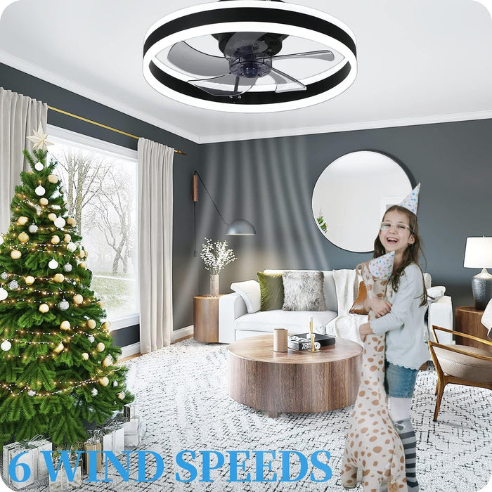 Dimming Low Profile Flush Mount Ceiling Fan, Bladeless Ceiling Fan with Light Bluetooth Speaker APP Remote Control-10-ErisView