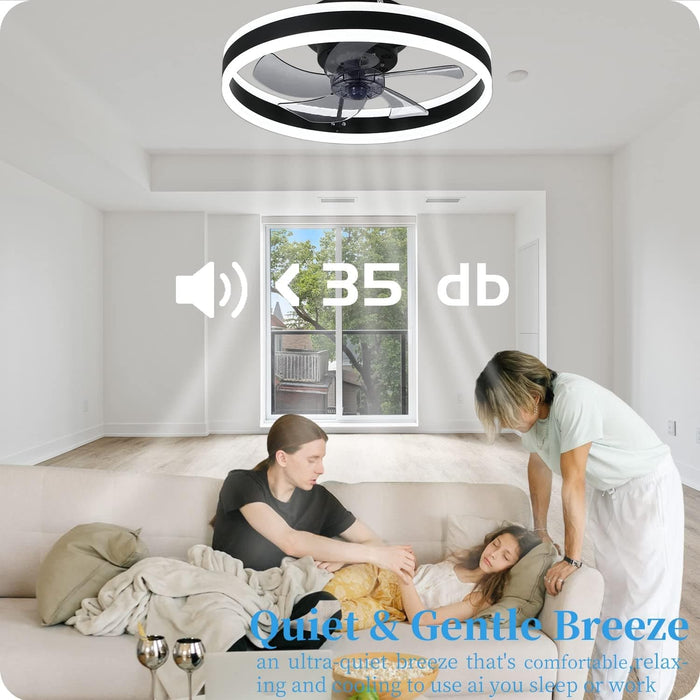 Dimming Low Profile Flush Mount Ceiling Fan, Bladeless Ceiling Fan with Light Bluetooth Speaker APP Remote Control-11-ErisView
