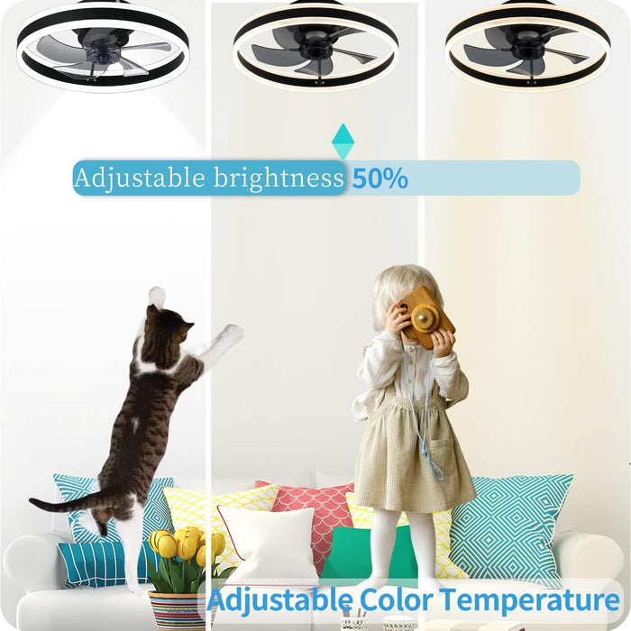 Dimming Low Profile Flush Mount Ceiling Fan, Bladeless Ceiling Fan with Light Bluetooth Speaker APP Remote Control-12-ErisView