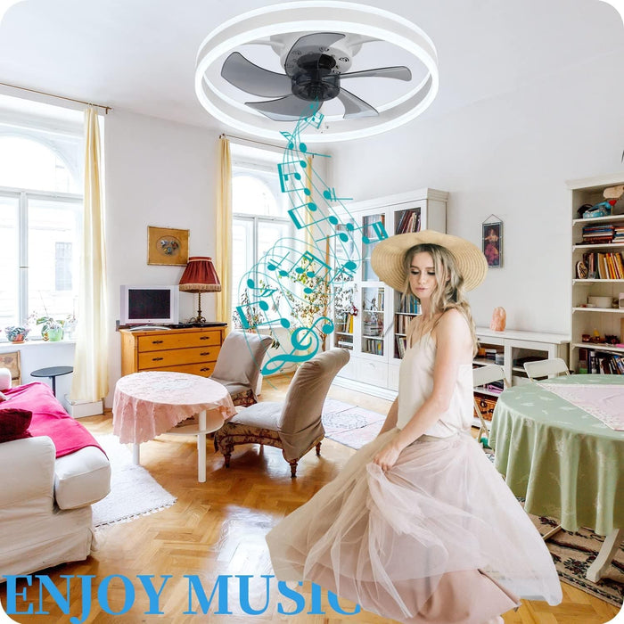 Dimming Low Profile Flush Mount Ceiling Fan, Bladeless Ceiling Fan with Light Bluetooth Speaker APP Remote Control-2-ErisView