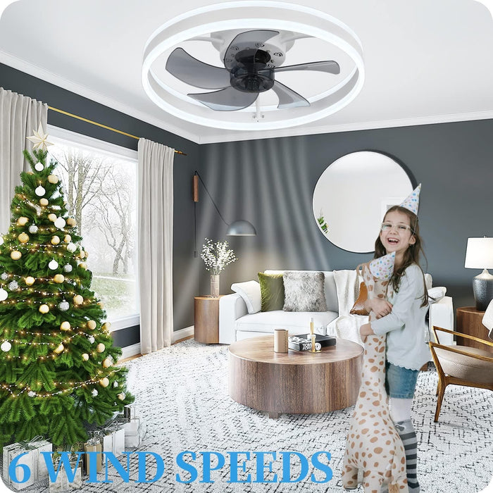 Dimming Low Profile Flush Mount Ceiling Fan, Bladeless Ceiling Fan with Light Bluetooth Speaker APP Remote Control-3-ErisView