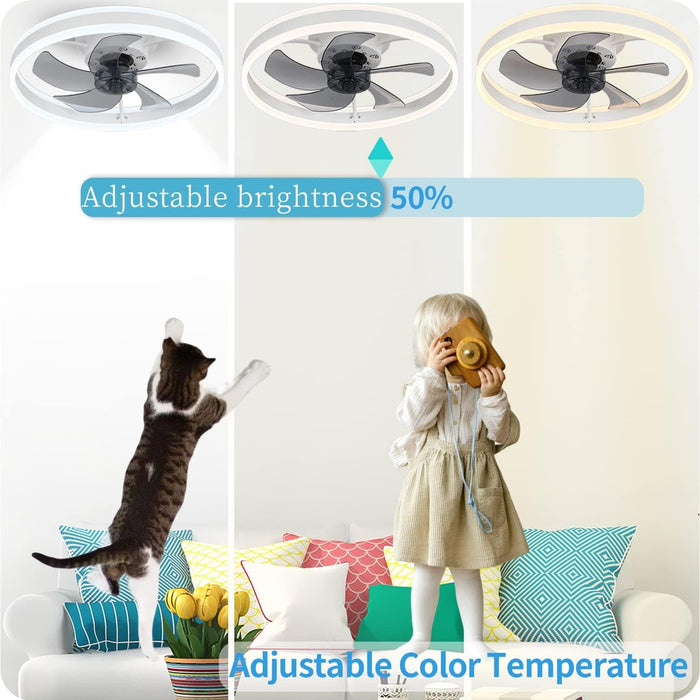 Dimming Low Profile Flush Mount Ceiling Fan, Bladeless Ceiling Fan with Light Bluetooth Speaker APP Remote Control-6-ErisView