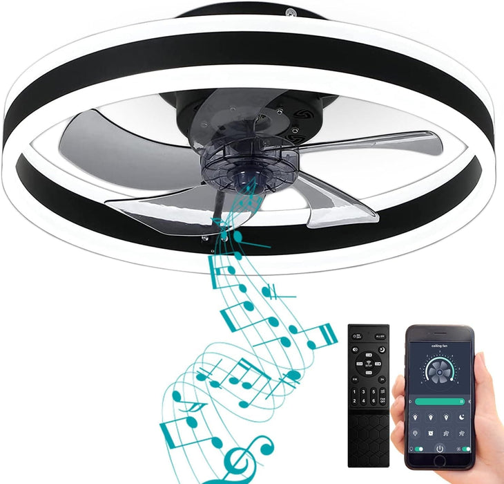 Dimming Low Profile Flush Mount Ceiling Fan, Bladeless Ceiling Fan with Light Bluetooth Speaker APP Remote Control-7-ErisView