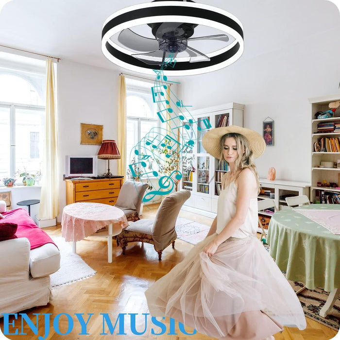 Dimming Low Profile Flush Mount Ceiling Fan, Bladeless Ceiling Fan with Light Bluetooth Speaker APP Remote Control-8-ErisView