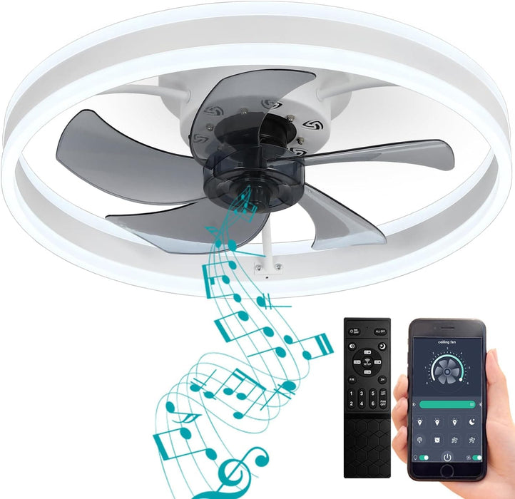 Dimming Low Profile Flush Mount Ceiling Fan, Bladeless Ceiling Fan with Light Bluetooth Speaker APP Remote Control-1-ErisView