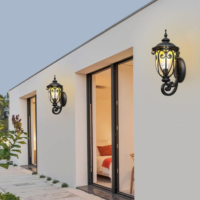 Durable Aluminum Alloy Outdoor Wall Light with Antique Lantern Style and Bubble Glass Shade for Gardens, Balconies, and Corridors-ErisView-10