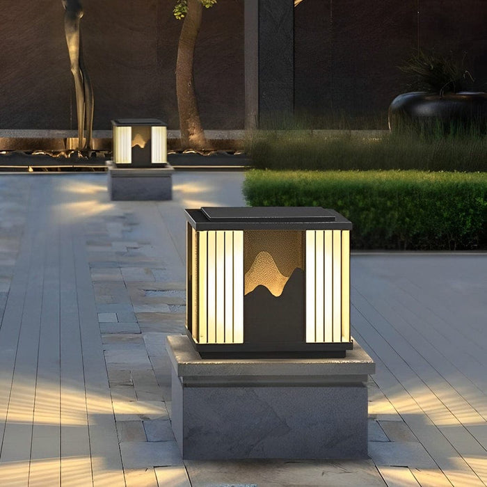 Elegant Stainless Steel Fence Post Lights, Solar & Wired Options, Waterproof, Rustproof, Mountain Scenery Design for Outdoor Decor-ErisView-10