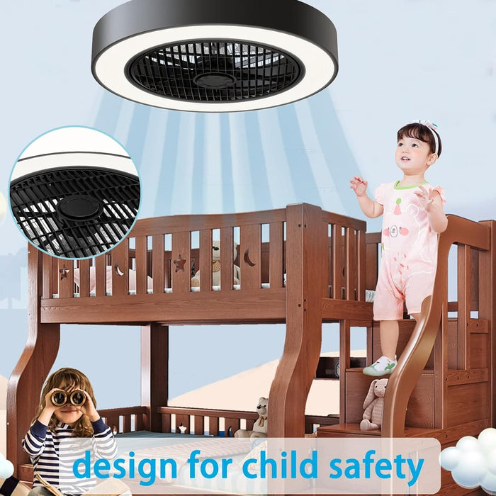 Enclosed Ceiling Fan with Lights, Low Profile Fan Light with Remote Control, Dimming Flush Mount Ceiling Light with Hidden Reversible Blade-2-ErisView