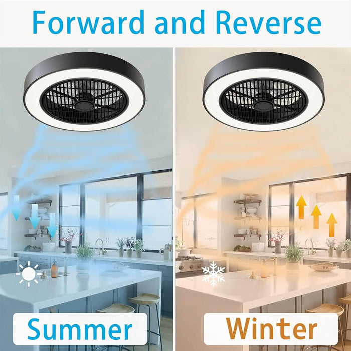 Enclosed Ceiling Fan with Lights, Low Profile Fan Light with Remote Control, Dimming Flush Mount Ceiling Light with Hidden Reversible Blade-5-ErisView