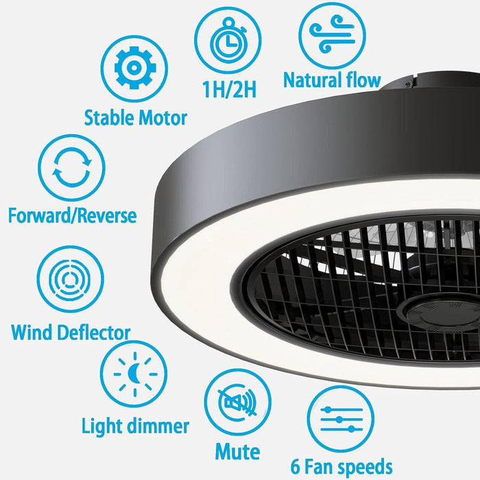 Enclosed Ceiling Fan with Lights, Low Profile Fan Light with Remote Control, Dimming Flush Mount Ceiling Light with Hidden Reversible Blade-6-ErisView