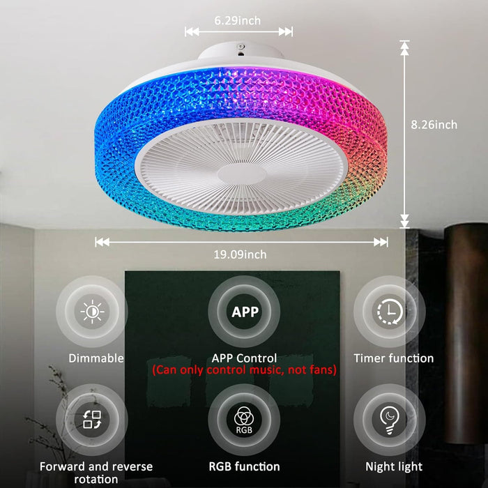 Enclosed LED Ceiling Fan with Light and Bluetooth Speaker, Dimmable RGB Ceiling Fan with Remote Control for Kids' Rooms Bedroom -2-ErisView