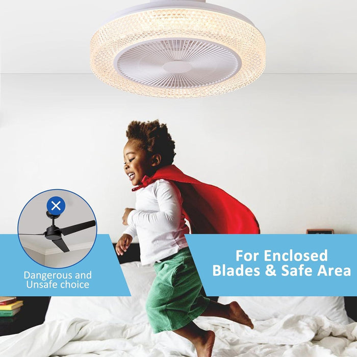 Enclosed LED Ceiling Fan with Light and Bluetooth Speaker, Dimmable RGB Ceiling Fan with Remote Control for Kids' Rooms Bedroom -5-ErisView