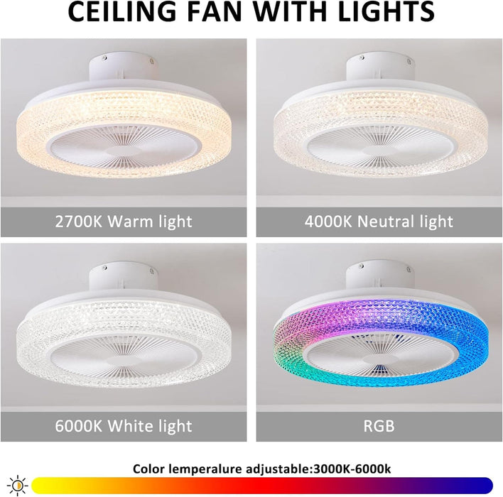 Enclosed LED Ceiling Fan with Light and Bluetooth Speaker, Dimmable RGB Ceiling Fan with Remote Control for Kids' Rooms Bedroom -6-ErisView