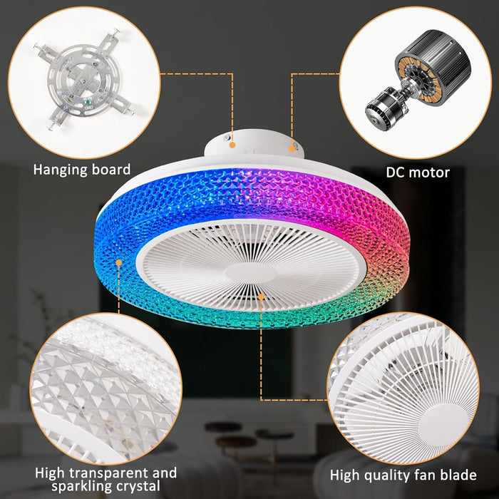Enclosed LED Ceiling Fan with Light and Bluetooth Speaker, Dimmable RGB Ceiling Fan with Remote Control for Kids' Rooms Bedroom -8-ErisView