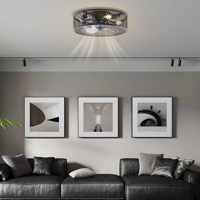 Farmhouse Black Caged Ceiling Fan with Lights, Small Slient Ceiling Fan Light Fixture for Kitchen Bedroom Living Room-ErisView