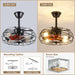 Farmhouse Caged Ceiling Fan, Black Outdoor Ceiling Fan with Light and Remote, Outdoor Low Profile Ceiling Fan Light Fixtures for Patio-2-ErisView