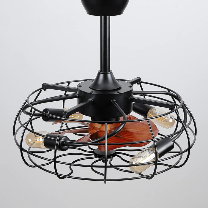 Farmhouse Caged Ceiling Fan, Black Outdoor Ceiling Fan with Light and Remote, Outdoor Low Profile Ceiling Fan Light Fixtures for Patio-7-ErisView
