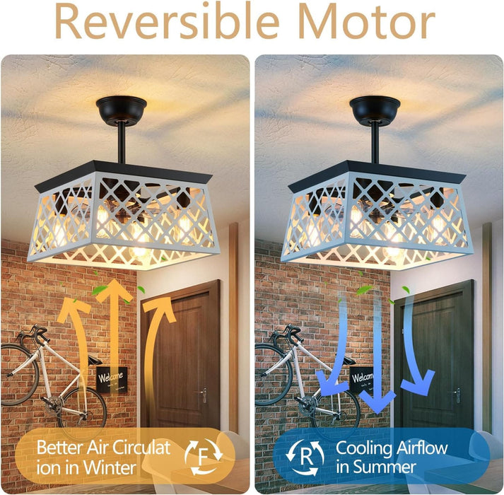 Farmhouse Caged Ceiling Fan with Light and Remote, Rustic Ceiling Fan without Blades for Living Room Bedroom Kitchen-2-ErisView