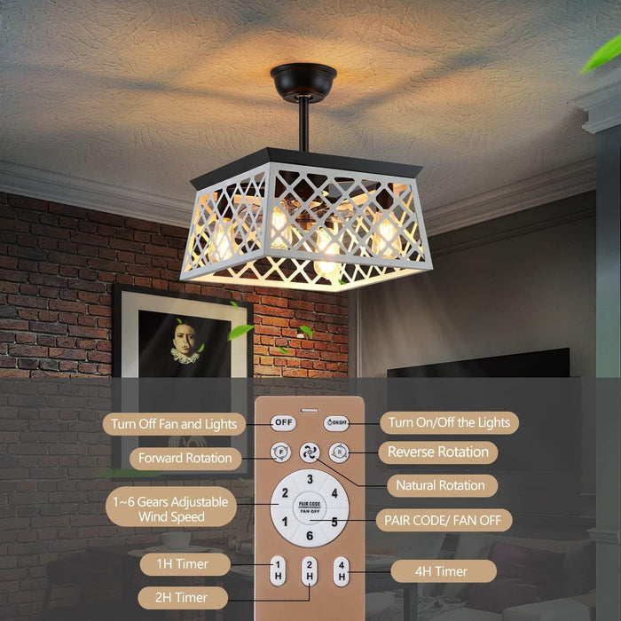 Farmhouse Caged Ceiling Fan with Light and Remote, Rustic Ceiling Fan without Blades for Living Room Bedroom Kitchen-3-ErisView
