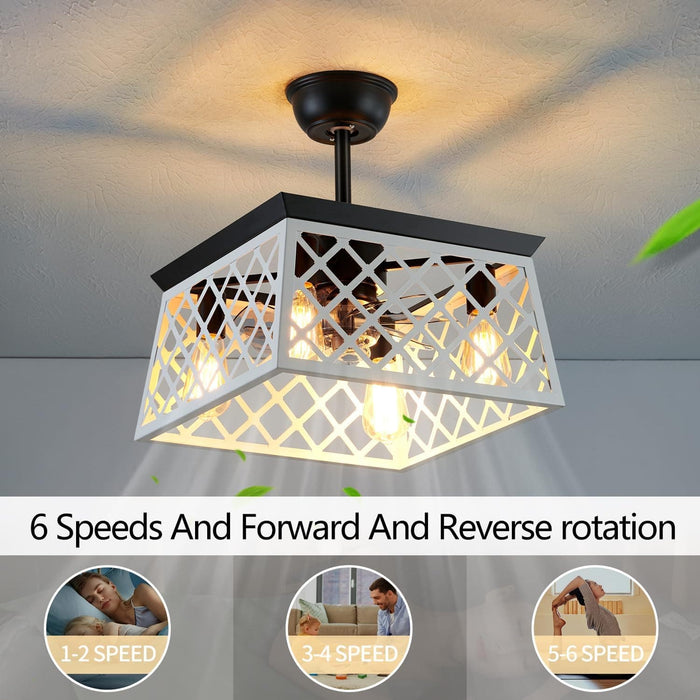 Farmhouse Caged Ceiling Fan with Light and Remote, Rustic Ceiling Fan without Blades for Living Room Bedroom Kitchen-4-ErisView