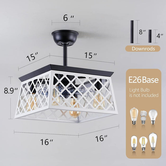Farmhouse Caged Ceiling Fan with Light and Remote, Rustic Ceiling Fan without Blades for Living Room Bedroom Kitchen-5-ErisView