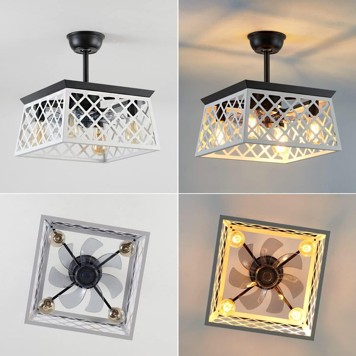 Farmhouse Caged Ceiling Fan with Light and Remote, Rustic Ceiling Fan without Blades for Living Room Bedroom Kitchen-6-ErisView