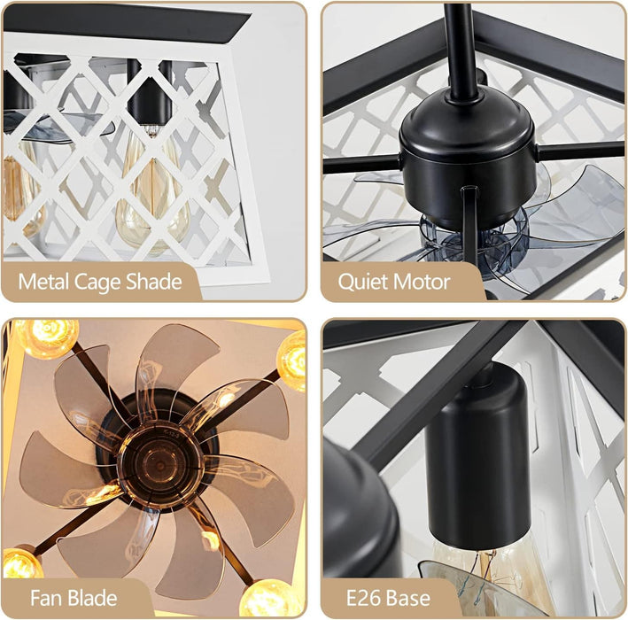 Farmhouse Caged Ceiling Fan with Light and Remote, Rustic Ceiling Fan without Blades for Living Room Bedroom Kitchen-7-ErisView
