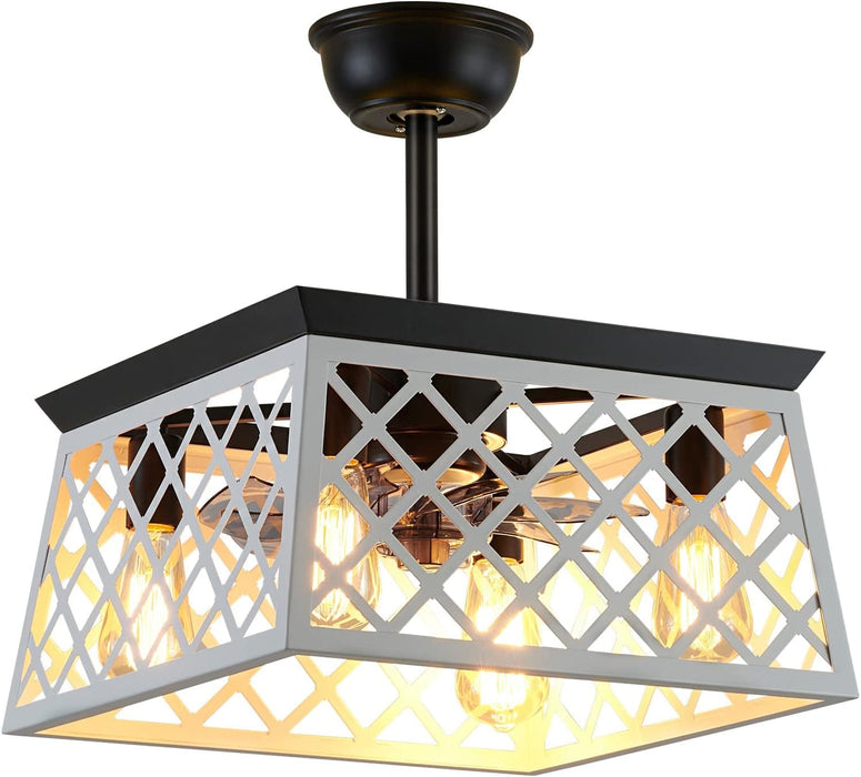 Farmhouse Caged Ceiling Fan with Light and Remote, Rustic Ceiling Fan without Blades for Living Room Bedroom Kitchen-8-ErisView