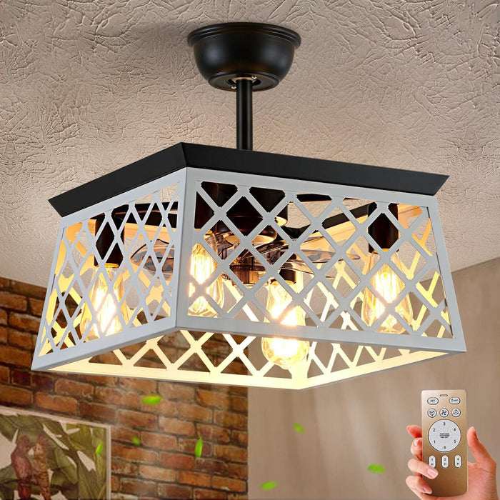 Farmhouse Caged Ceiling Fan with Light and Remote, Rustic Ceiling Fan without Blades for Living Room Bedroom Kitchen-1-ErisView