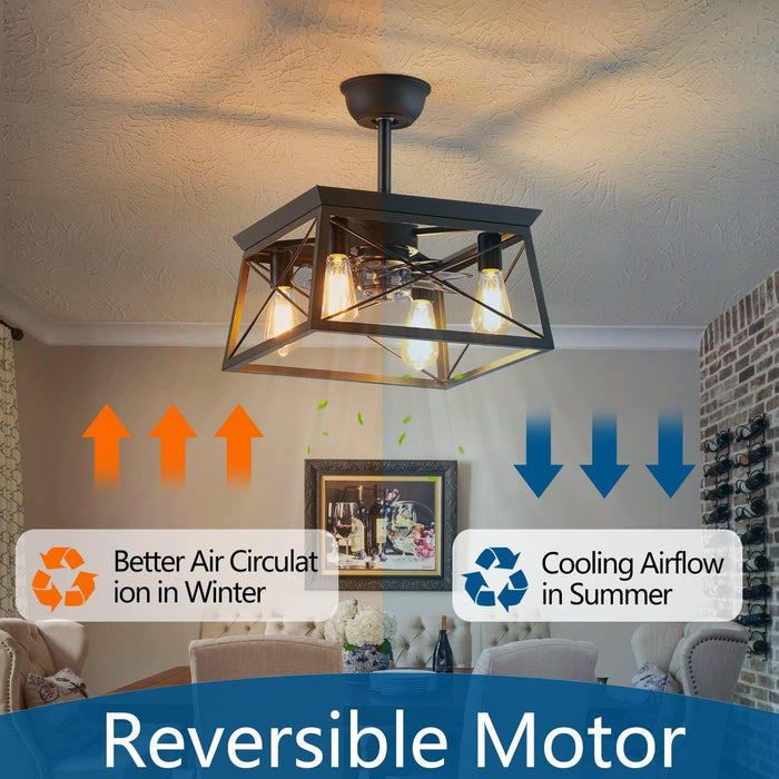 Farmhouse Ceiling Fan with Light, Black Caged Ceiling Fan with Light and Remote, Rustic Ceiling Fans for Living Room Bedroom Kitchen-2-ErisView