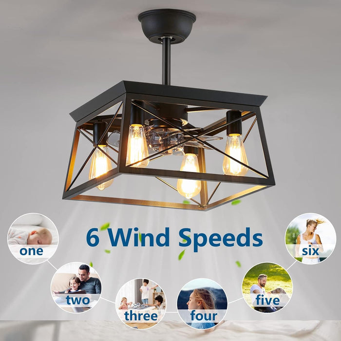 Farmhouse Ceiling Fan with Light, Black Caged Ceiling Fan with Light and Remote, Rustic Ceiling Fans for Living Room Bedroom Kitchen-3-ErisView