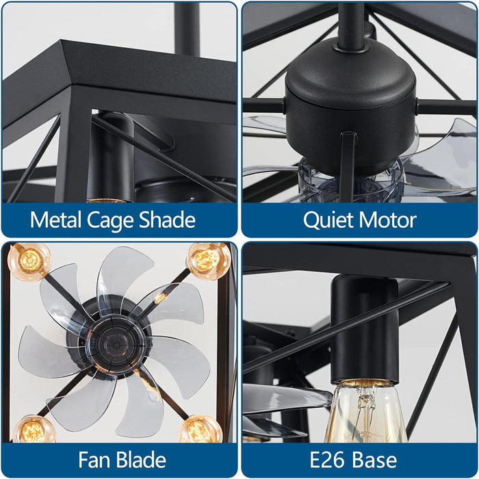 Farmhouse Ceiling Fan with Light, Black Caged Ceiling Fan with Light and Remote, Rustic Ceiling Fans for Living Room Bedroom Kitchen-5-ErisView