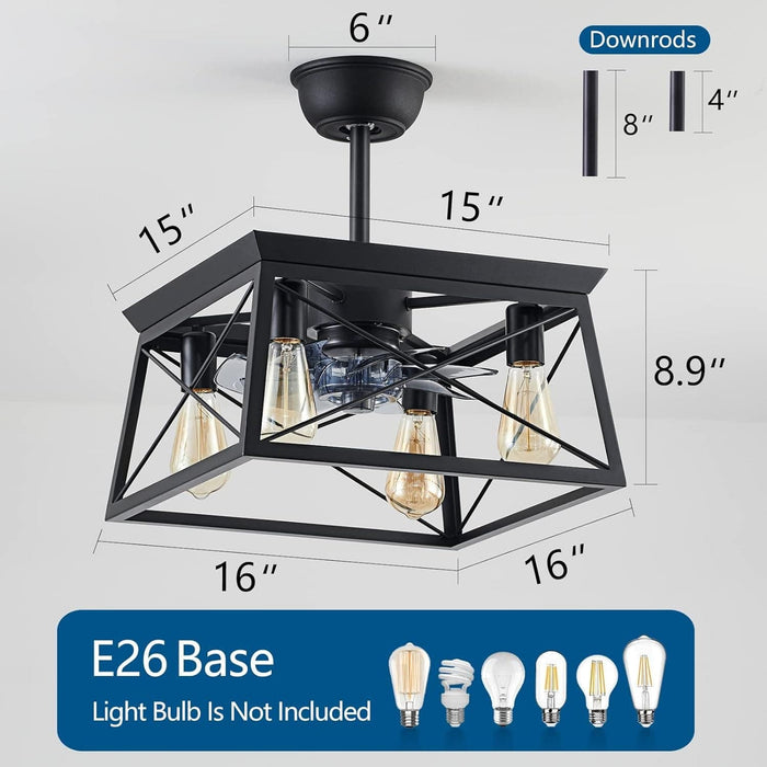Farmhouse Ceiling Fan with Light, Black Caged Ceiling Fan with Light and Remote, Rustic Ceiling Fans for Living Room Bedroom Kitchen-6-ErisView