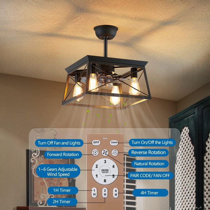 Farmhouse Ceiling Fan with Light, Black Caged Ceiling Fan with Light and Remote, Rustic Ceiling Fans for Living Room Bedroom Kitchen-7-ErisView
