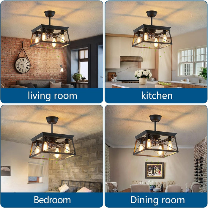 Farmhouse Ceiling Fan with Light, Black Caged Ceiling Fan with Light and Remote, Rustic Ceiling Fans for Living Room Bedroom Kitchen-8-ErisView