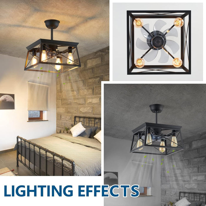 Farmhouse Ceiling Fan with Light, Black Caged Ceiling Fan with Light and Remote, Rustic Ceiling Fans for Living Room Bedroom Kitchen-9-ErisView