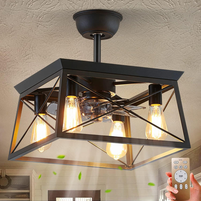 Farmhouse Ceiling Fan with Light, Black Caged Ceiling Fan with Light and Remote, Rustic Ceiling Fans for Living Room Bedroom Kitchen-1-ErisView
