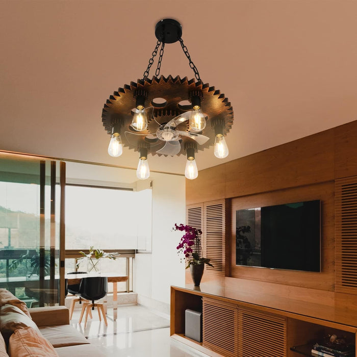 Farmhouse Ceiling Fan with Light and Remote Control, Retro Ceiling Fan with Lights for Living Room, Copper Vintage Ceiling Fans-2-ErisView