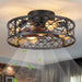 Farmhouse Ceiling Fan with Lights Remote, Reversible Flush Mount Low Profile Ceiling Fan, Bladeless Rustic Boho Caged Ceiling Fan Light Fixture-1-ErisView