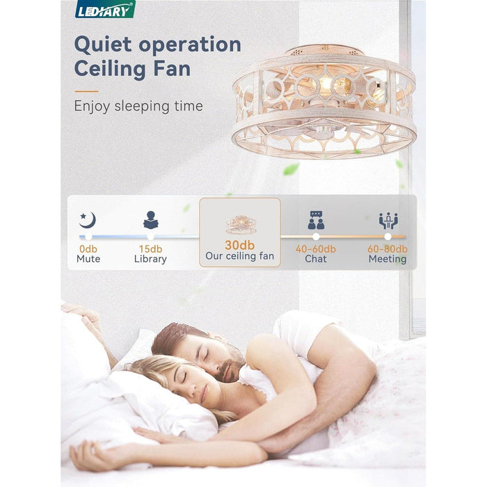 Farmhouse Flush Mount Caged Ceiling Fan with Light and Remote, Small Reversible Ceiling Fan with Low Profile Light for Bedroom Kitchen Living Room-2-ErisView