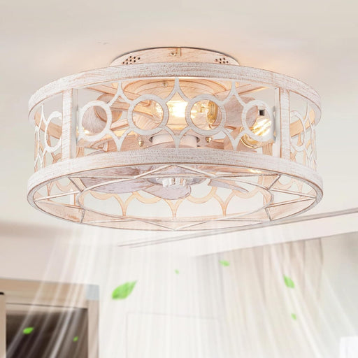 Farmhouse Flush Mount Caged Ceiling Fan with Light and Remote, Small Reversible Ceiling Fan with Low Profile Light for Bedroom Kitchen Living Room-1-ErisView