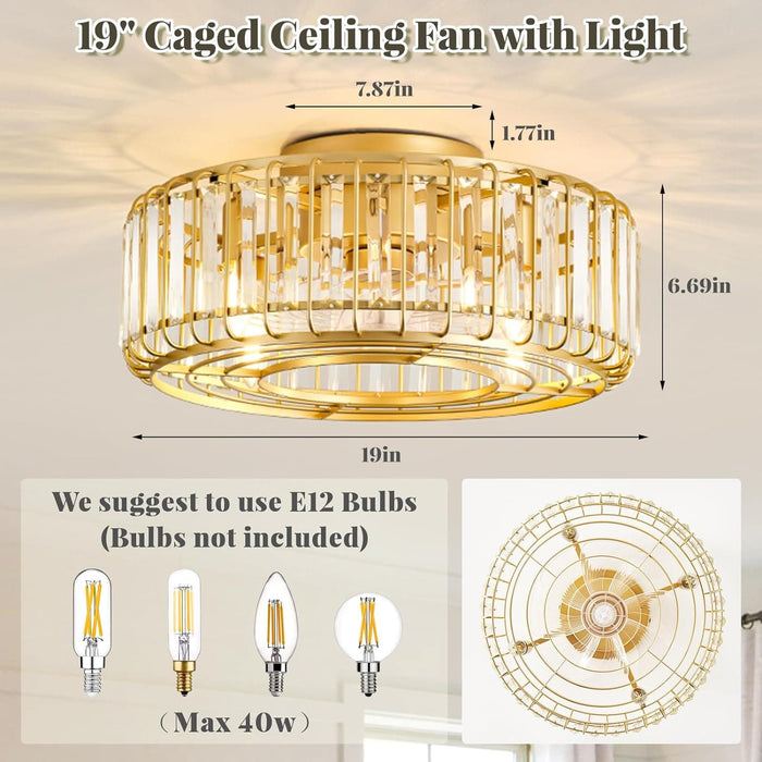 Farmhouse Gold Fandelier Ceiling Fan with Lights and Remote, Quiet Caged Chandelier Ceiling Fans for Living Room Kitchen-4-ErisView