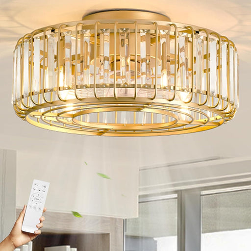Farmhouse Gold Fandelier Ceiling Fan with Lights and Remote, Quiet Caged Chandelier Ceiling Fans for Living Room Kitchen-1-ErisView